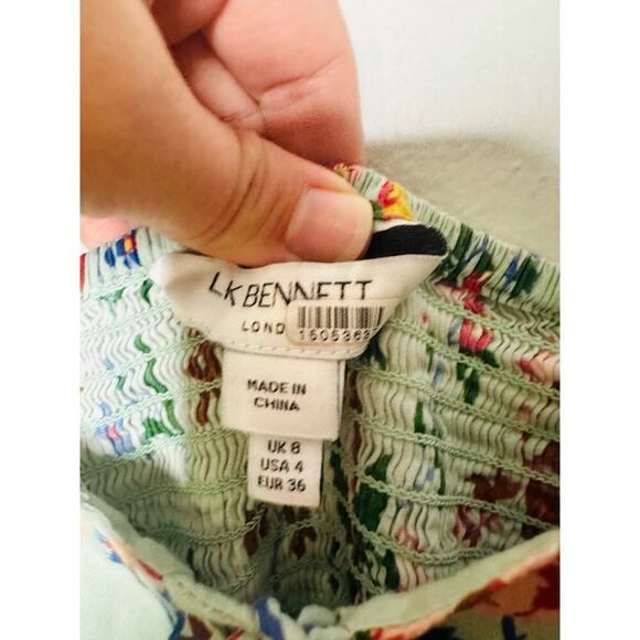 L. K. BENNETT Mint Green Floral Phelia Puff Sleeve Sweetheart Midi Dress Size 4 - Picture 9 of 11